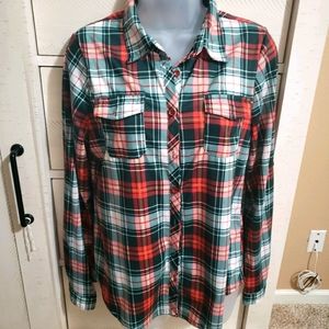 Womens plaid long sleeve button up shirt